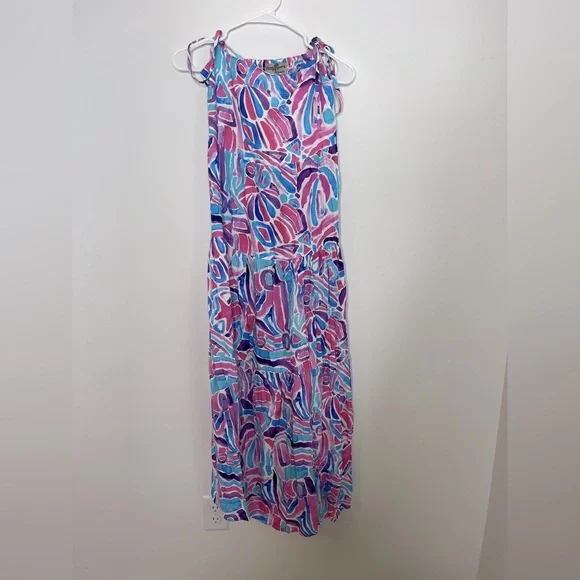 NWT Kenny Flowers Pink and Blue Maxi Sundress Resort Wear - Picture 4 of 5